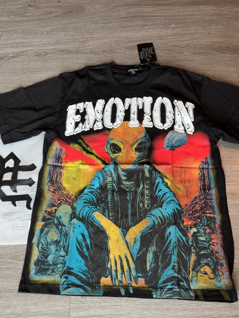 Emotion Graphic Alien Tee - Black with Blue, Yellow & Red Print